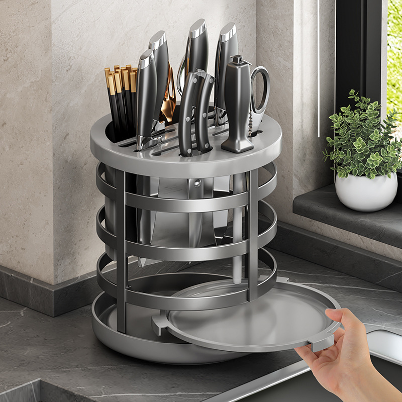 Cross-border kitchen knife rack multi-functional worktop knife rotating drip rack multi-functional knife integrated storage rack