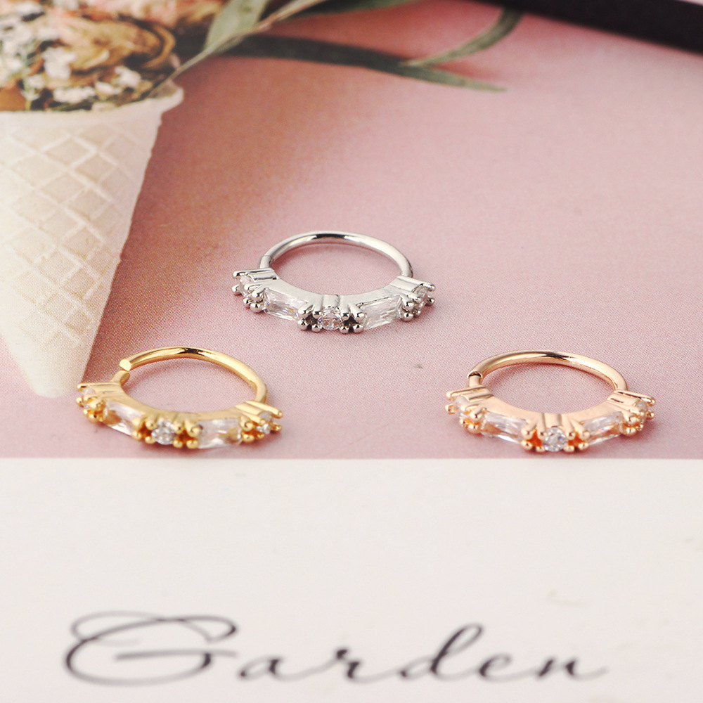 Gold Flower Zircon Nose Ring Nail, Cartilage Daith Earring, Copper Ear Bone Stud detail image 7