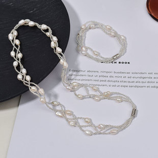 Douyin's Popular Natural Freshwater Pearl Rice Bead Necklace Jewelry Multi-Layer Stacked Clavicle Chain High-End Accessible Luxury Necklace