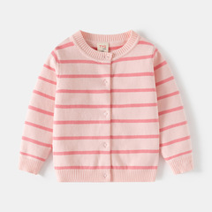 韓国風子供服女の子単層綿ニットカーディガン 25 秋の新作ベビーストライプセーター女の子トップス