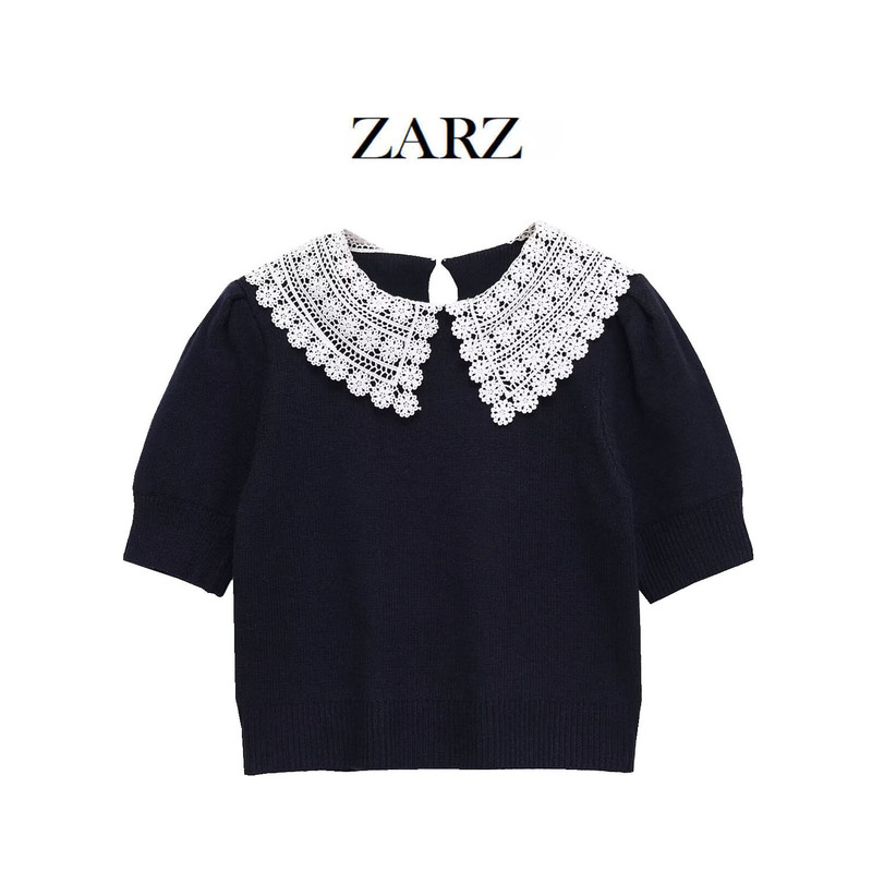 Zarz Homemade European and American Style New Women's Clothing Flip Collar Crochet Lace Knitted Pullover 2142220