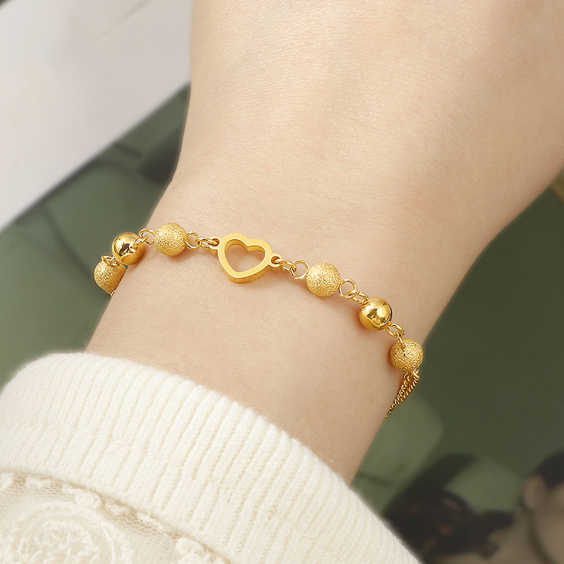 New Sweet Style Hollow Love Small Gold Beads Titanium Steel Bracelet Women's Simple Fashion Light Luxury Bracelet Birthday Gift
