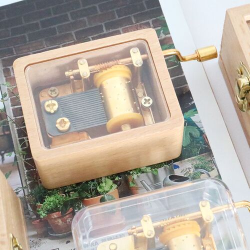 Golden Core Transparent Eight-Tone Music Box with Wooden Handle Student Gift Creative Gift Birthday Gift Wholesale