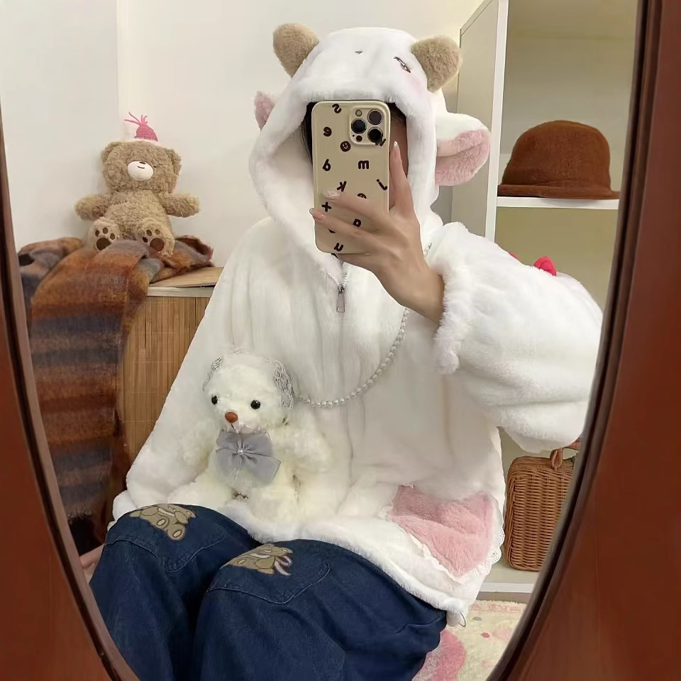 (2개) 가을과 겨울 부드러운 두꺼운 따뜻한 새 반 벨벳 야외 착용 홈 의류 귀여운