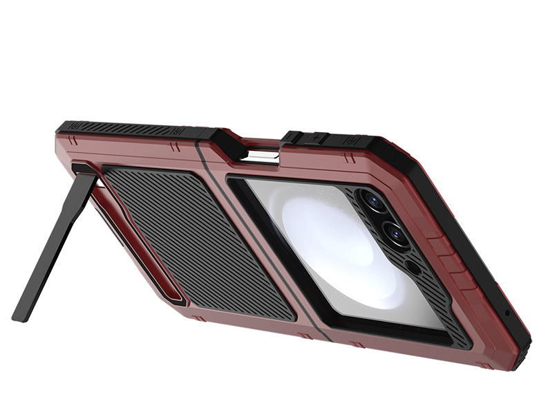 Ốp lưng Samsung Z Flip5/Flip4 kim loại gập toàn bộ chống rơi có giá đỡ — Đen, Đỏ chi tiết 13