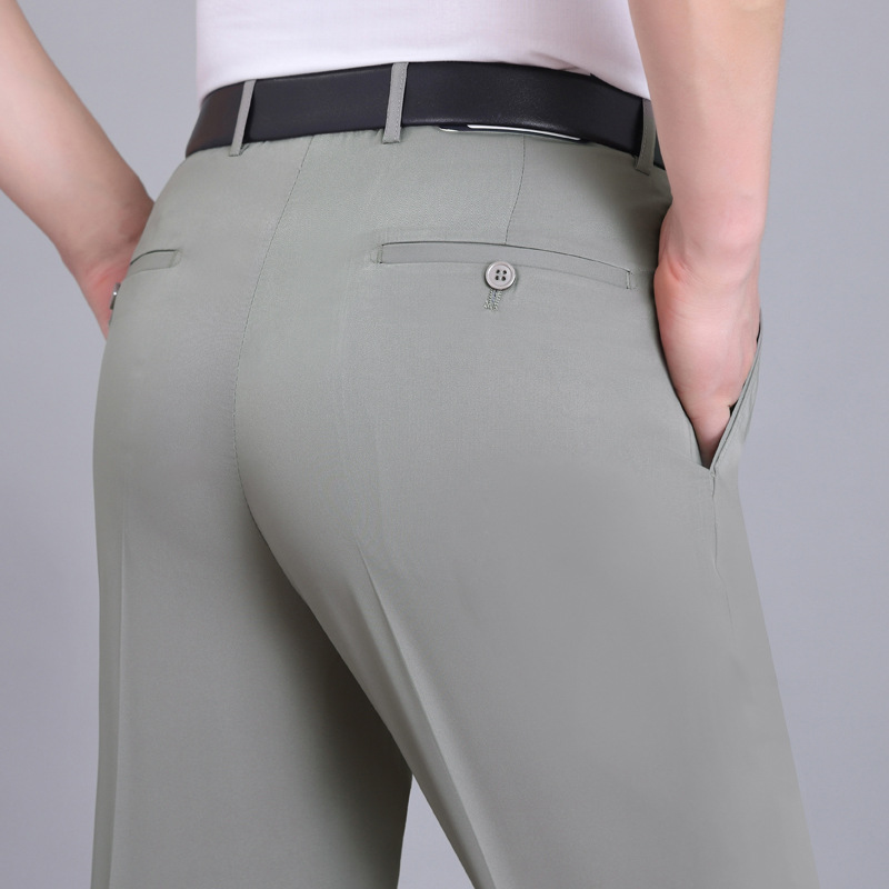 2025 verano nuevo estilo pantalones de hombre, cintura alta fina, pantalones de negocios rectos sueltos, pantalones de papá de mediana edad y ancianos image 3