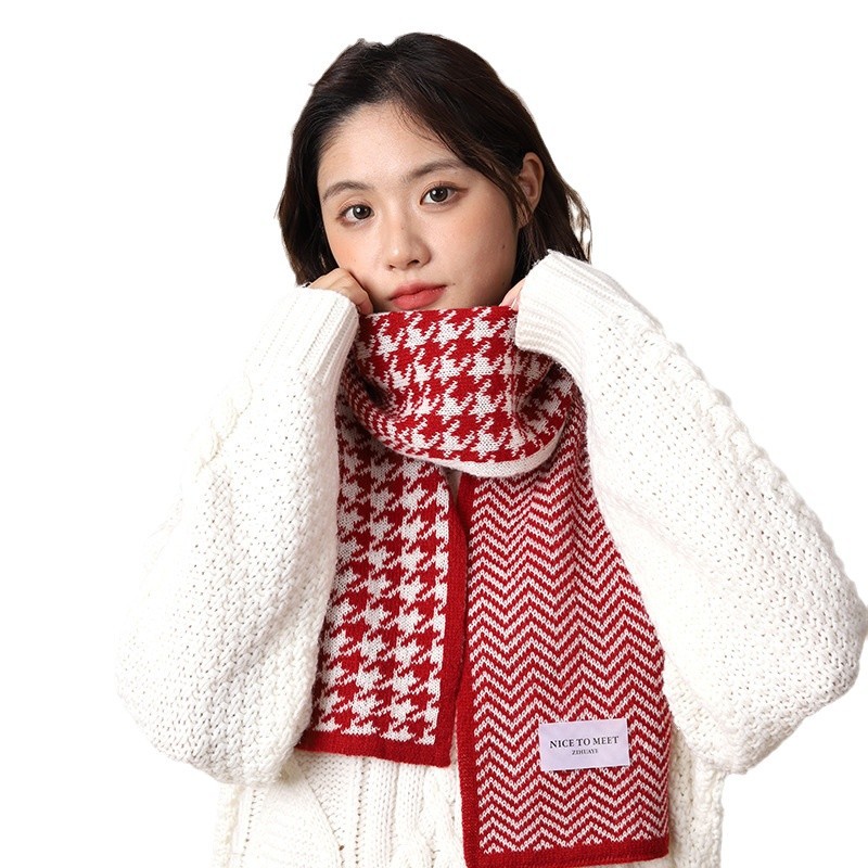 Thousand Bird for Women's Winter 2024 New Knitted Warm Grid Versatile Autumn/Winter High End Scarf Thick Edition_voghion.com