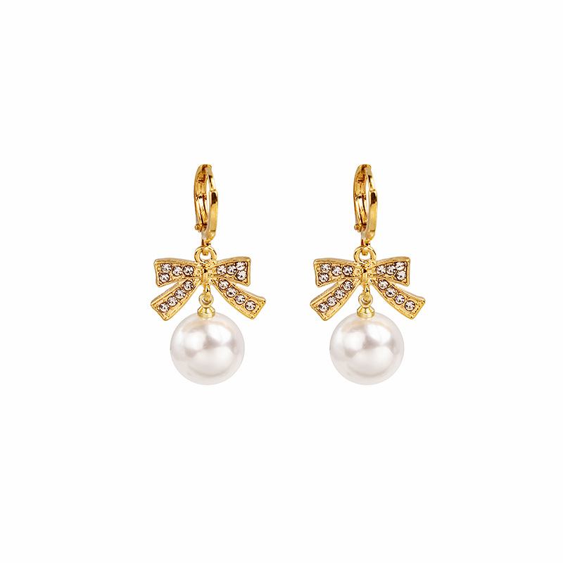 Fashion Diamond Bow Pearl Simple Alloy Drop Earrings display picture 5