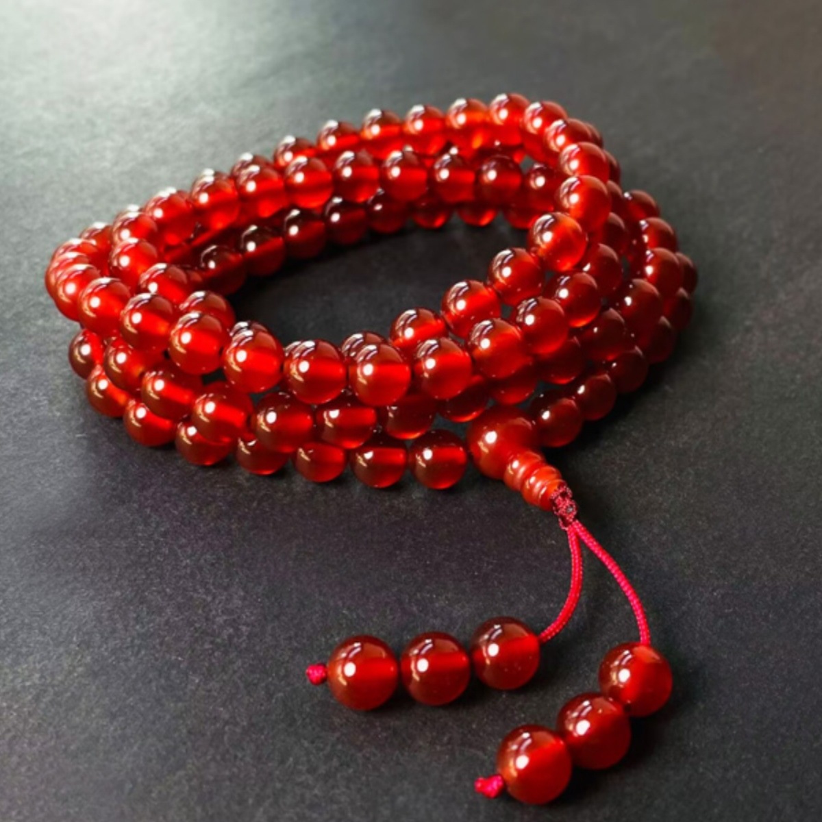 本命年冰种红玛瑙手链 红玛瑙手串 108粒红玛瑙多圈玛瑙佛珠念珠