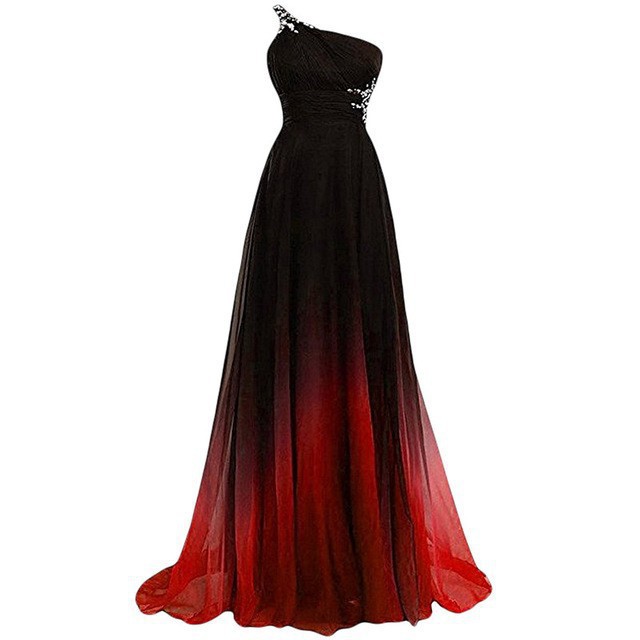 One-shoulder New Spring European and American fashion slim dress wholesale color gradient small dress long banquet evening dress