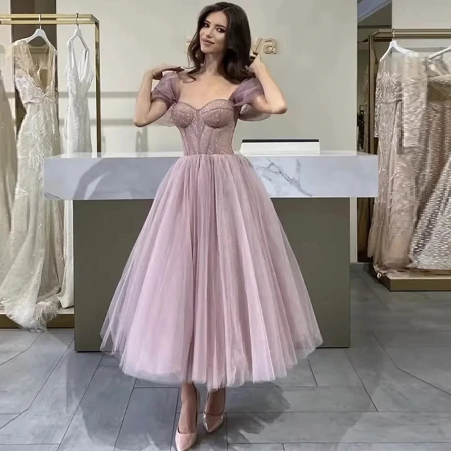 Aliexpress Birthday Evening Dress French Bubble Short Sleeve A-Line Slim Dress 2025 New Banquet Dress