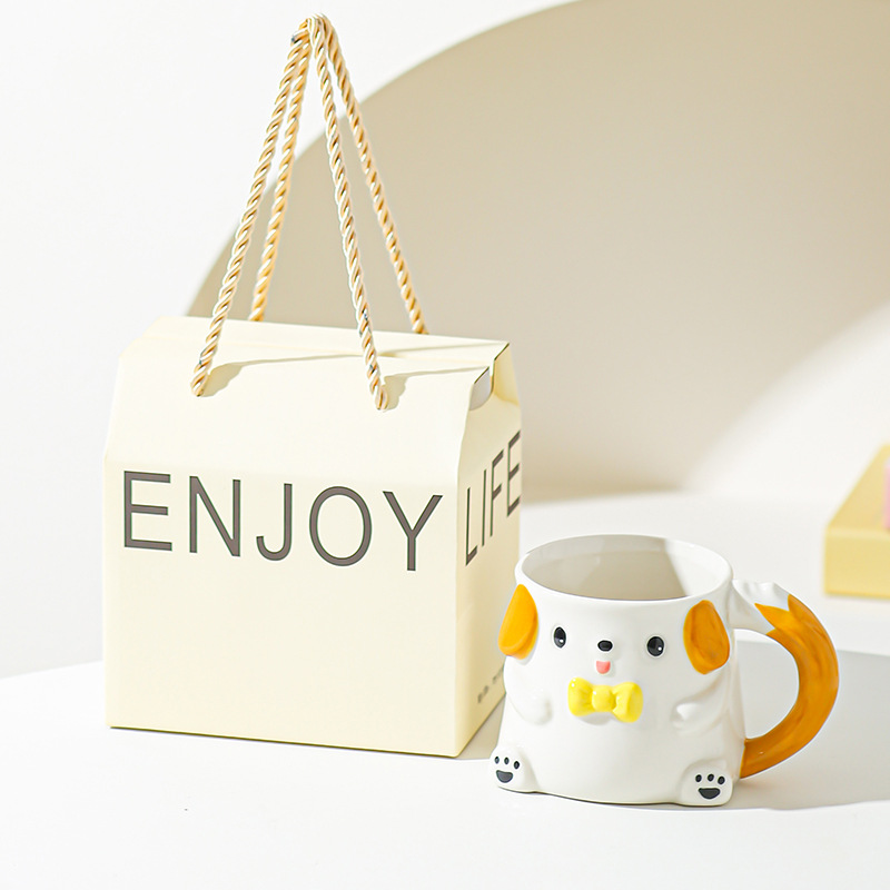 Cute caricatura cachorro taza de cerámica taza de marca taza de leche taza de agua casera taza de pareja para chicas