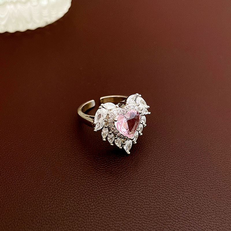 1 Piece Quantity Daily Occasion Sweet Leaves Heart Shape Crown Copper Inlay Zircon Rings