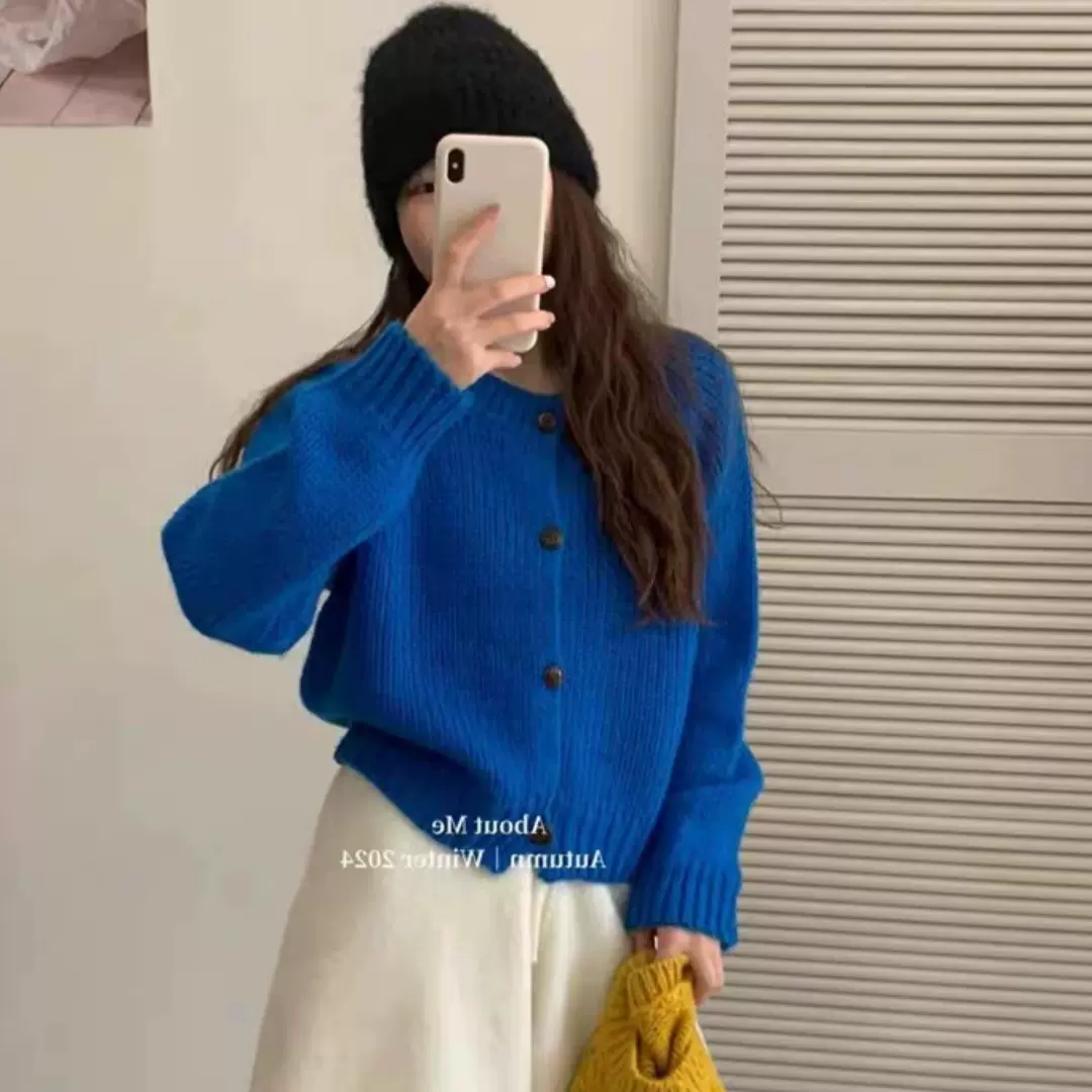 粗毛线黄色高级感毛衣外套女2025秋冬新款针织开衫慵懒风早秋上衣