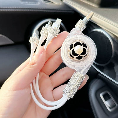 Mobil şarj cihazları – Phone Data Cable - black-camellia-charging-cable-telescopic-three-in-one