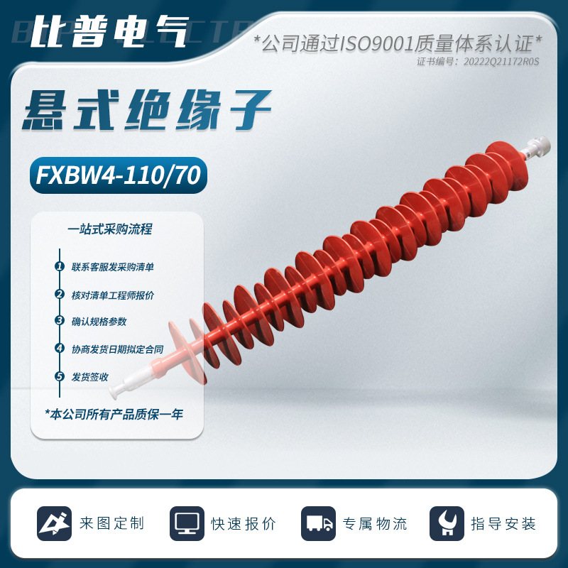 110KV高压棒式绝缘子FXBW4-110/70复合悬挂式绝缘子工厂直销包邮
