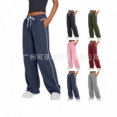 跨境亚马逊2025新款欧美风抽绳高腰阔腿裤宽松运动裤休闲百搭卫裤