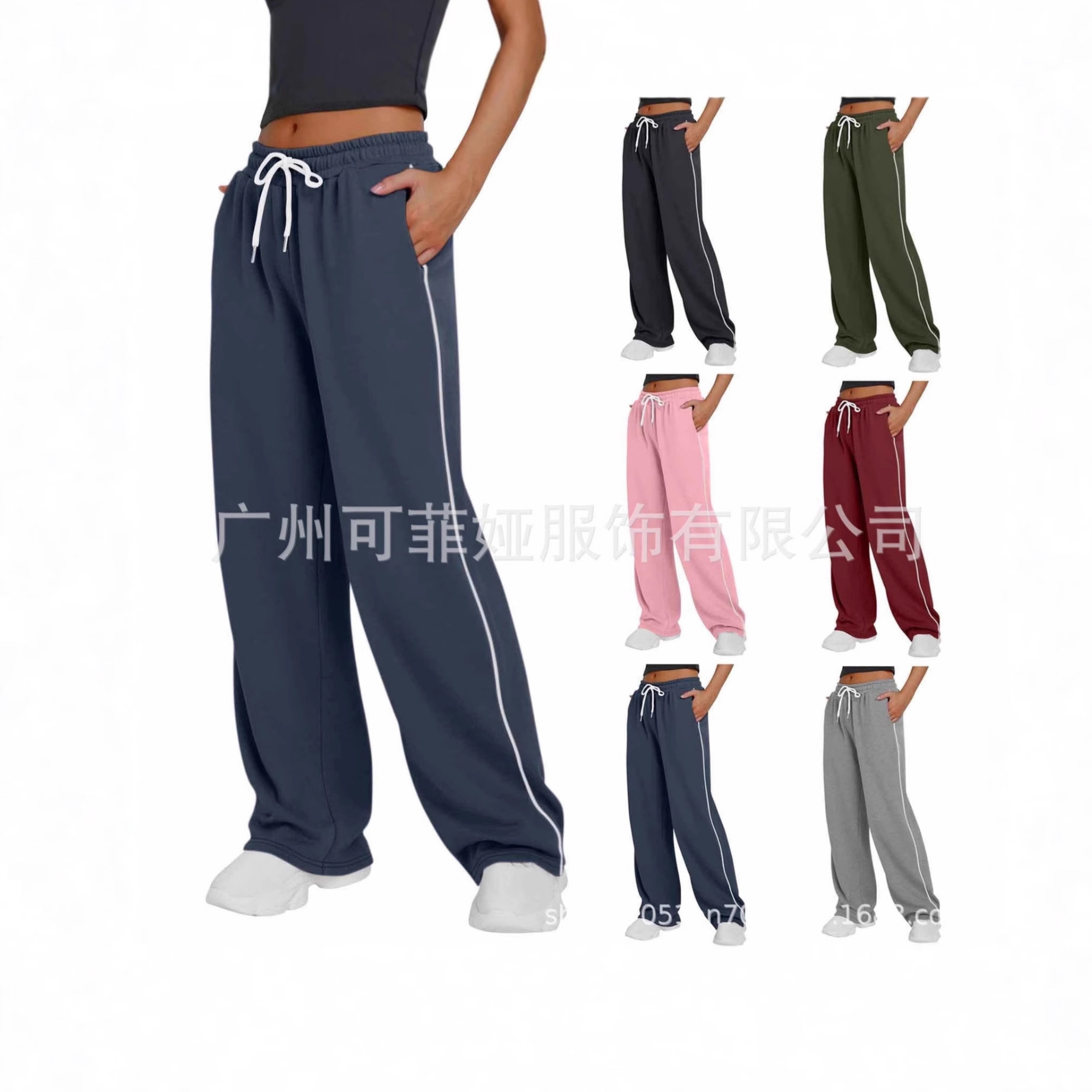 跨境亚马逊2025新款欧美风抽绳高腰阔腿裤宽松运动裤休闲百搭卫裤