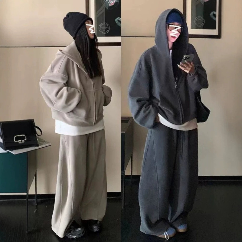 Autumn plus-size stylish casual sporty two-piece set for women with wide-leg pants and slimming sweatshirt for curvy girls 150kg Autumn plus-size stylish casual sporty two-piece set for women with wide-leg pants and slimming sweatshirt for curvy girls 150kg