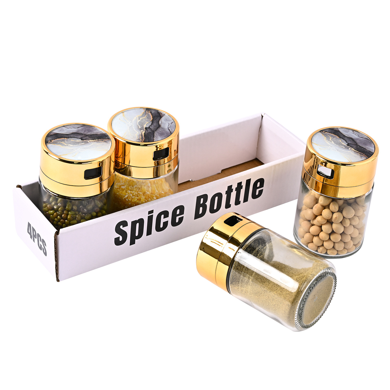 Venta caliente transfronteriza cocina de acero inoxidable Luz de lujo de vidrio condimento tarro traje hogar sellado de vidrio condimento tarro al por mayor