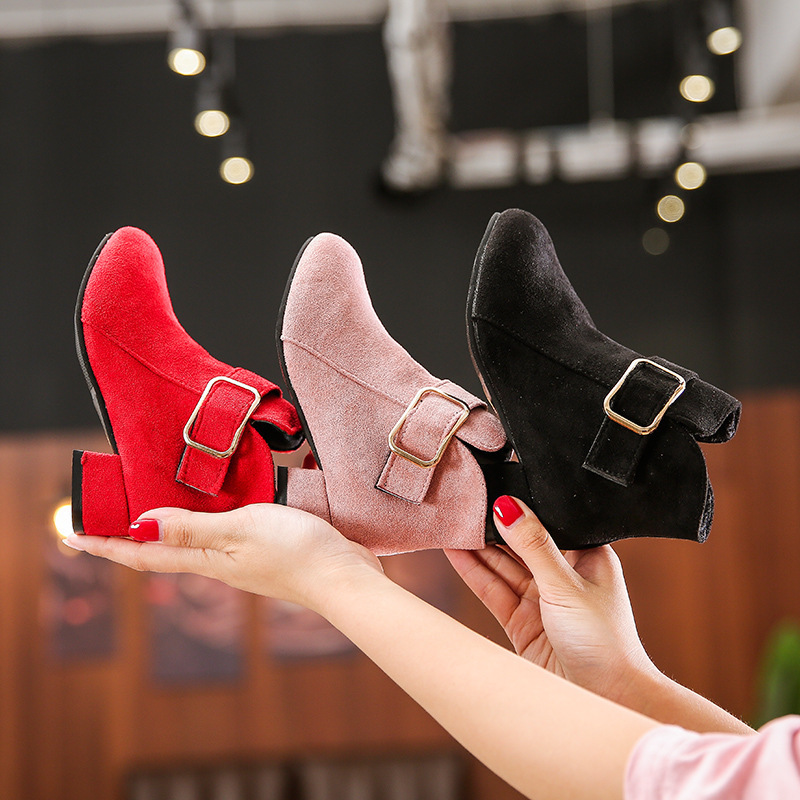 Girls' High Heels 2022 Autumn Korean Style Student Stylish Performance Short Boots English Style Solid Color Martin Boots