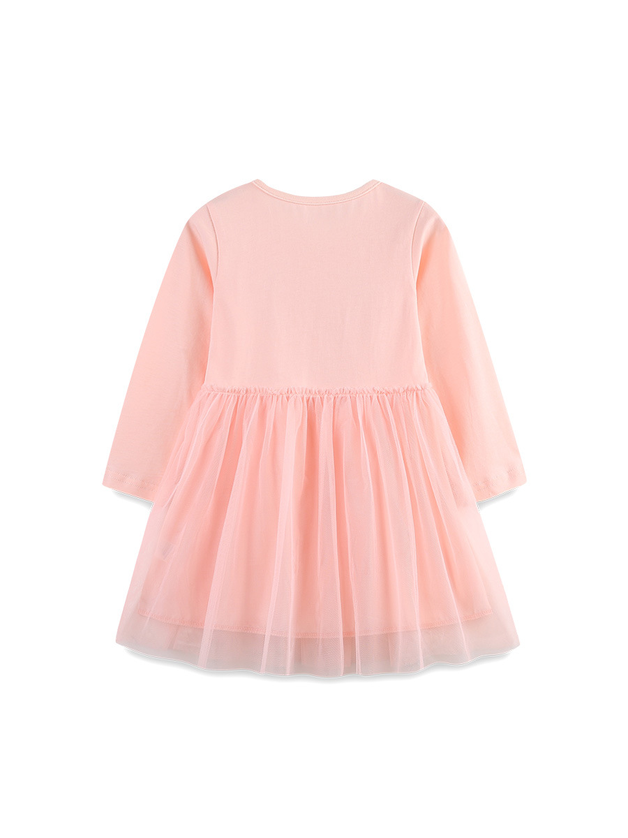 Vestido de niña de estilo europeo y americano otoño nuevo vestido de princesa infantil de algodón de punto de cuello redondo malla falda de manga larga
