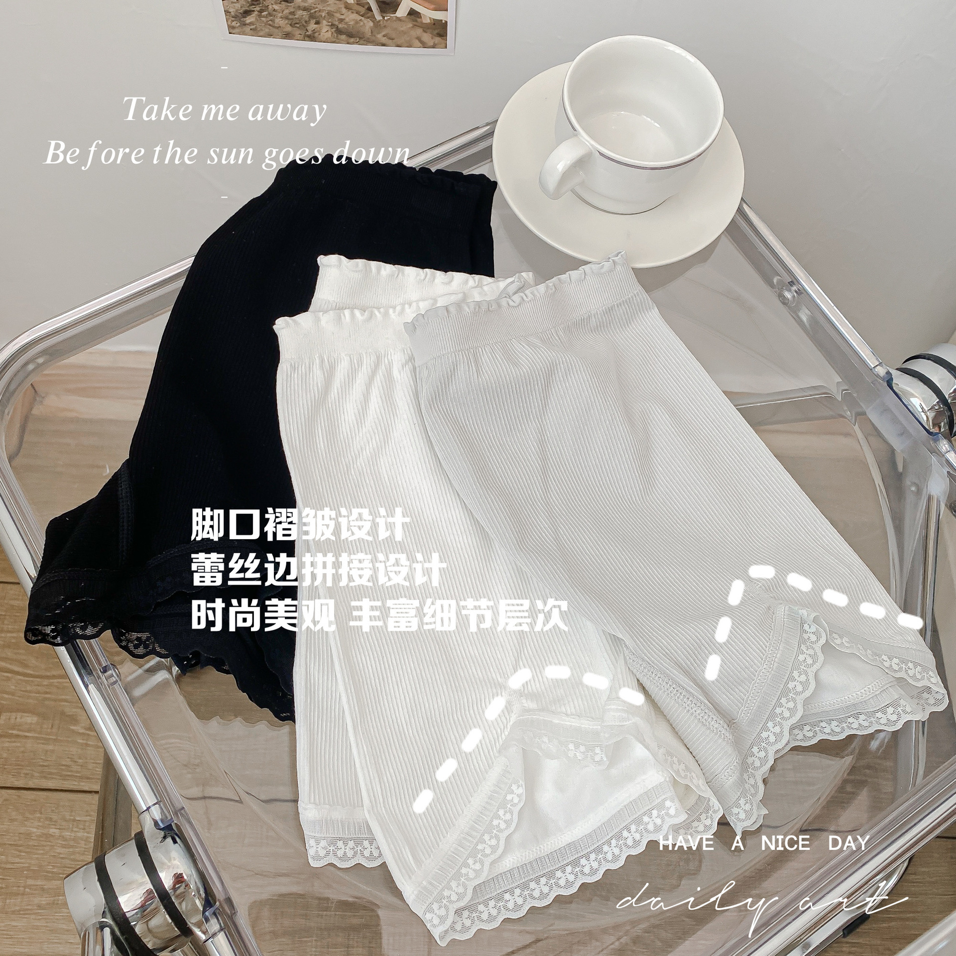 N8095 2 in 1 Front Split Long Leg Safety Pants New Seamless Boxer Pants Triple Pants Anti-running Women's Panties