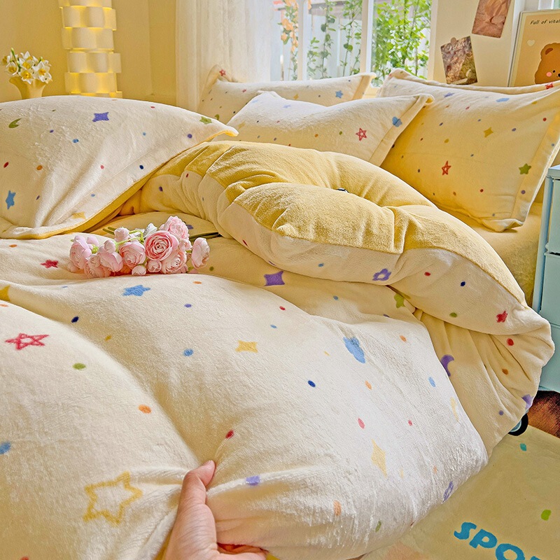 Class a Winter Milk Velvet Thickeneded and Warm Four-Piece Bed Bed Sheets Quilt Cover Double-Sided Coral Velvet Student Dormitory Three-Piece Set