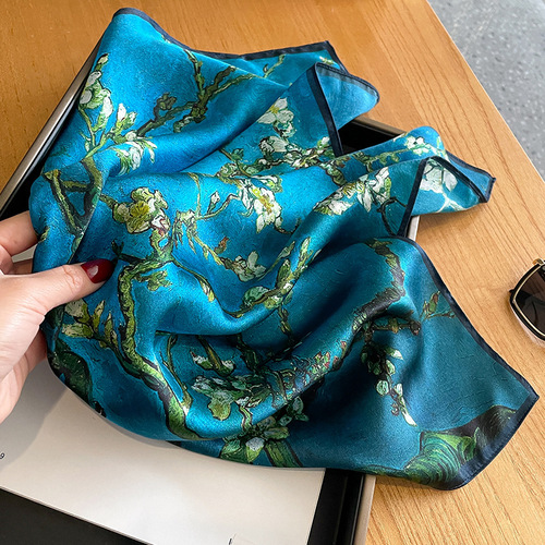  Chimonanthus fashionable silk square scarf for women mulberry silk decorative scarf temperament small scarf shawl neck scarf headband