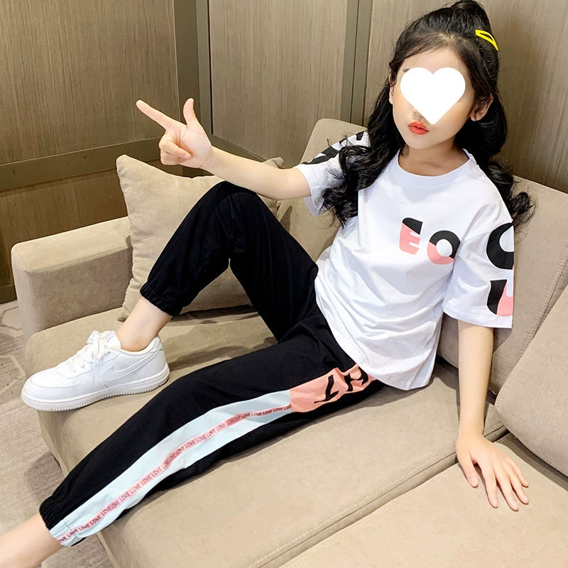 Летний костюм для девочек-знаменитостей 2025 года, тонкий, короткий рукав, двухкомпонентный комплект для девочек 12 лет