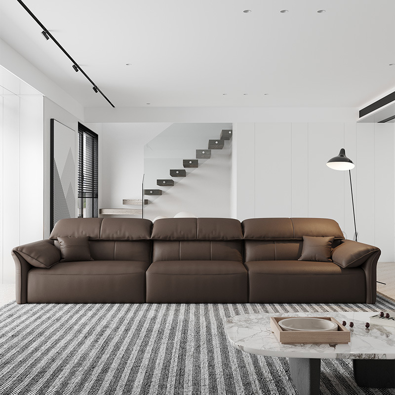 Espacio eléctrico cabina de luz de lujo minimalista italiano salón retráctil combinación multifuncional de cuero inteligente primera capa sofá de piel de vaca