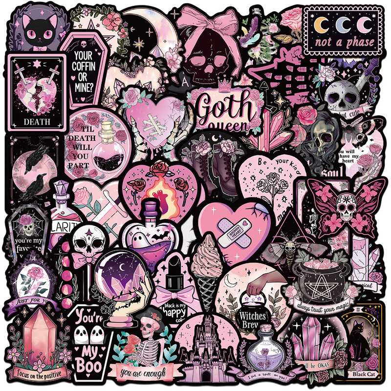50 Pieces of European and American Pink Gothic Graffiti Stickers for Personalized Decoration of Guitar, Notebook, Suitcase, DIY Cross-Border Cartoon 50 Pieces of European and American Pink Gothic Graffiti Stickers for Personalized Decoration of Guitar, Notebook, Suitcase, DIY Cross-Border Cartoon
