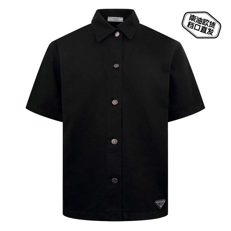 Prd Logo Denim Shirt Retro High-End Short-Sleeved Men's Trendy and Handsome Korean Style 25 New Casual Tops
