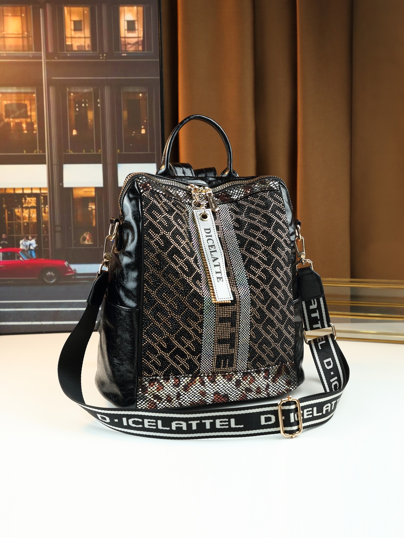 Women's Rhinestone Square Backpack Casual Shoulder Tote Bag_voghion.com