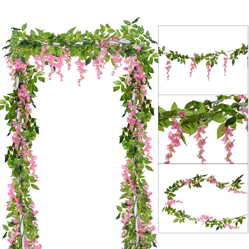 Wisteria flores falsas vinas enrolladas techo decoración de boda interior sala de estar flores de plástico vinas plantas de vid