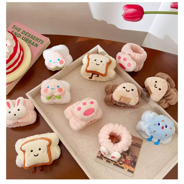 Cute Cheese Toast Face-Washing Wristband~Anti-Drip and Anti-Wet Sleeve Protector, Washing Wristband, Plush Cartoon Hairband