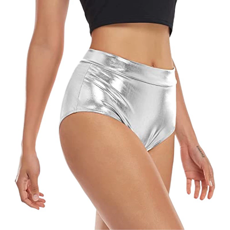 Металлические шорты с высокой талией женские блестящие сексуальные танцевальные фестивали нижнее белье