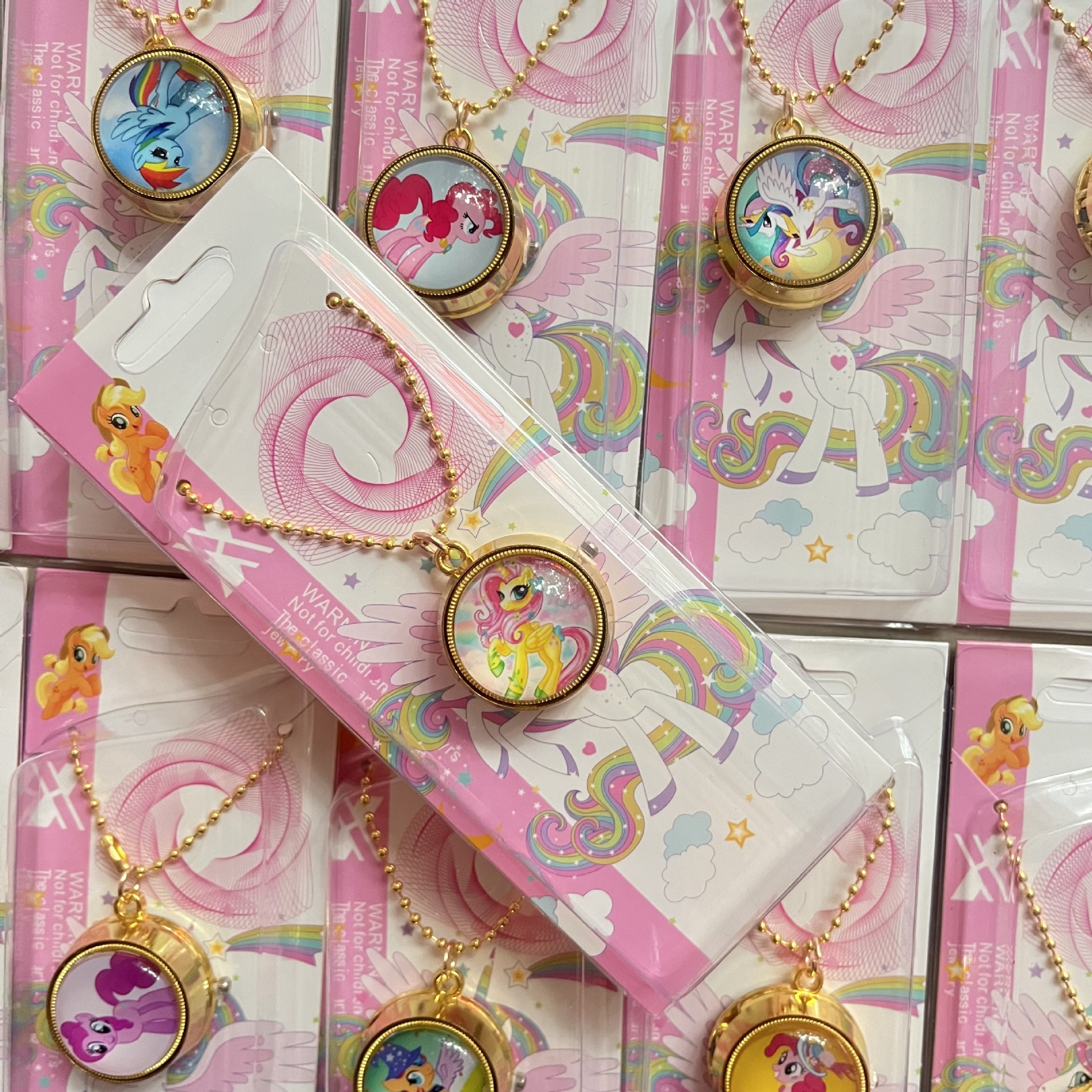 Pony Polly Girls' Watch Cute Girls' Gyro Pocket Watch Rotating Necklace Watch Scenic Spot Roadside Stall Hanging Watch