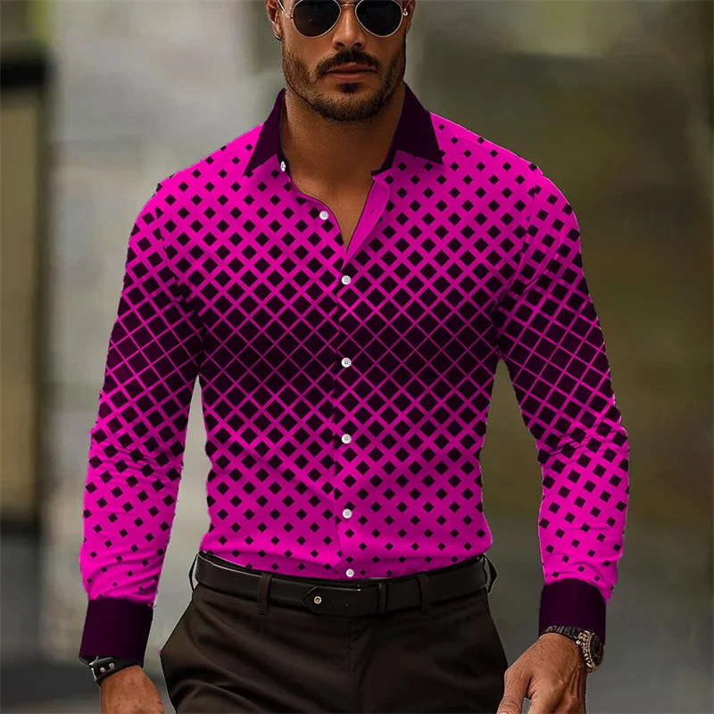 2023 primavera y otoño diseño degradado suelta solapa botón camisa nuevo top hombre MB12