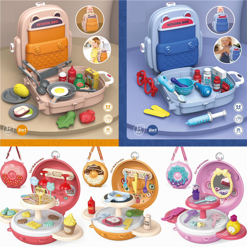 Bolsa de hombro de simulación para niños transfronterizos cocina vajilla postre doctor herramienta donut play House pequeña mochila de juguete