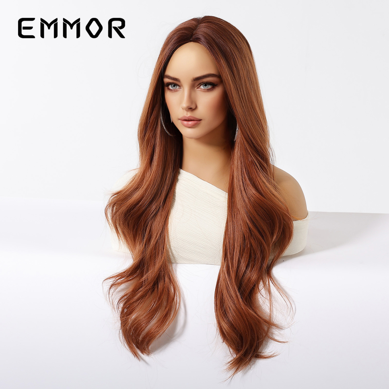 EMMOR Amazon Comercio exterior transfronterizo Venta caliente Modelo de corte medio, ondas grandes, cabello largo y rizado, peluca naranja sucia, tipo de cabello completo