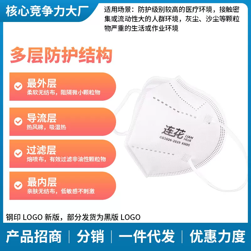 连花KN95口罩大口罩立体粉尘面罩批发一件代发摆摊耳戴氏口罩