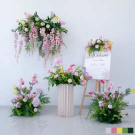 粉色系莫奈风田园装饰壁挂假花艺 橱窗店面布置婚礼地排花仿真花