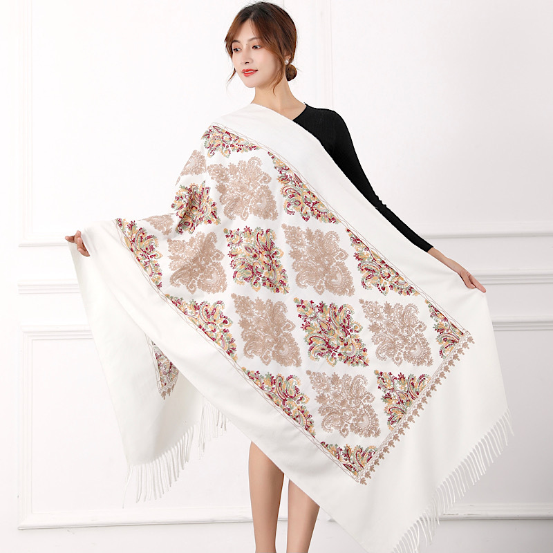 330g colorful diamond embroidered flower scarf, i mitation cashmere shawl, women's ethnic style travel cloak, warm for_voghion.com