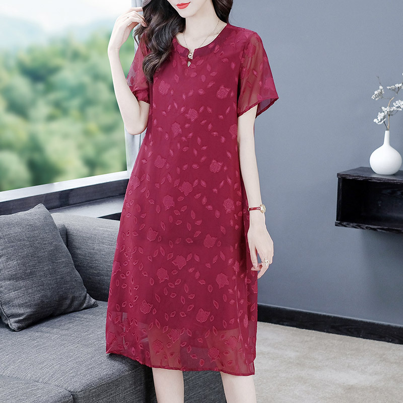 Plus Size Middle-aged and Elderly Women's Summer New Short-sleeved Chinese Cheongsam Loose Casual Elegant Mother's Dress