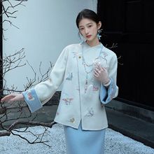 新中式双面呢羊毛套装冬季蝴蝶刺绣改良国风外套半裙两件套 NY028