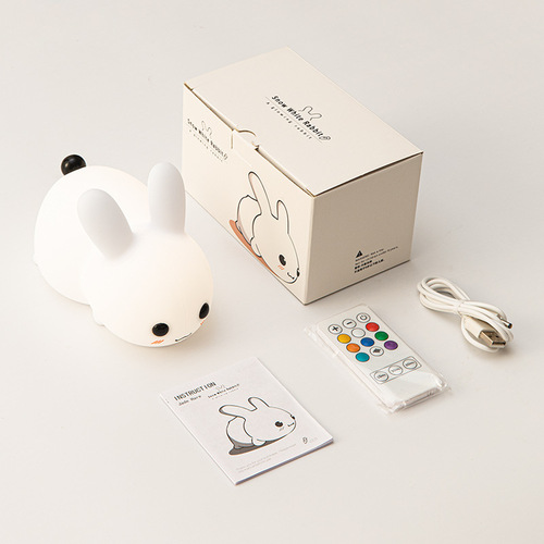 Silicone Jade Rabbit LED Night Light USB Rechargeable Two-tone Lighting Cute Rabbit Patting Lamp Children's Nighttime Sleeping Lamp