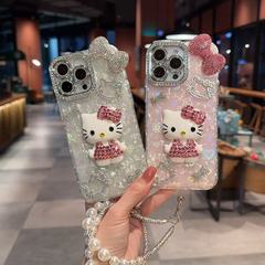 贝壳纹适用苹果17promax闪钻13pro立体kt猫iPhone15/16pro手机壳