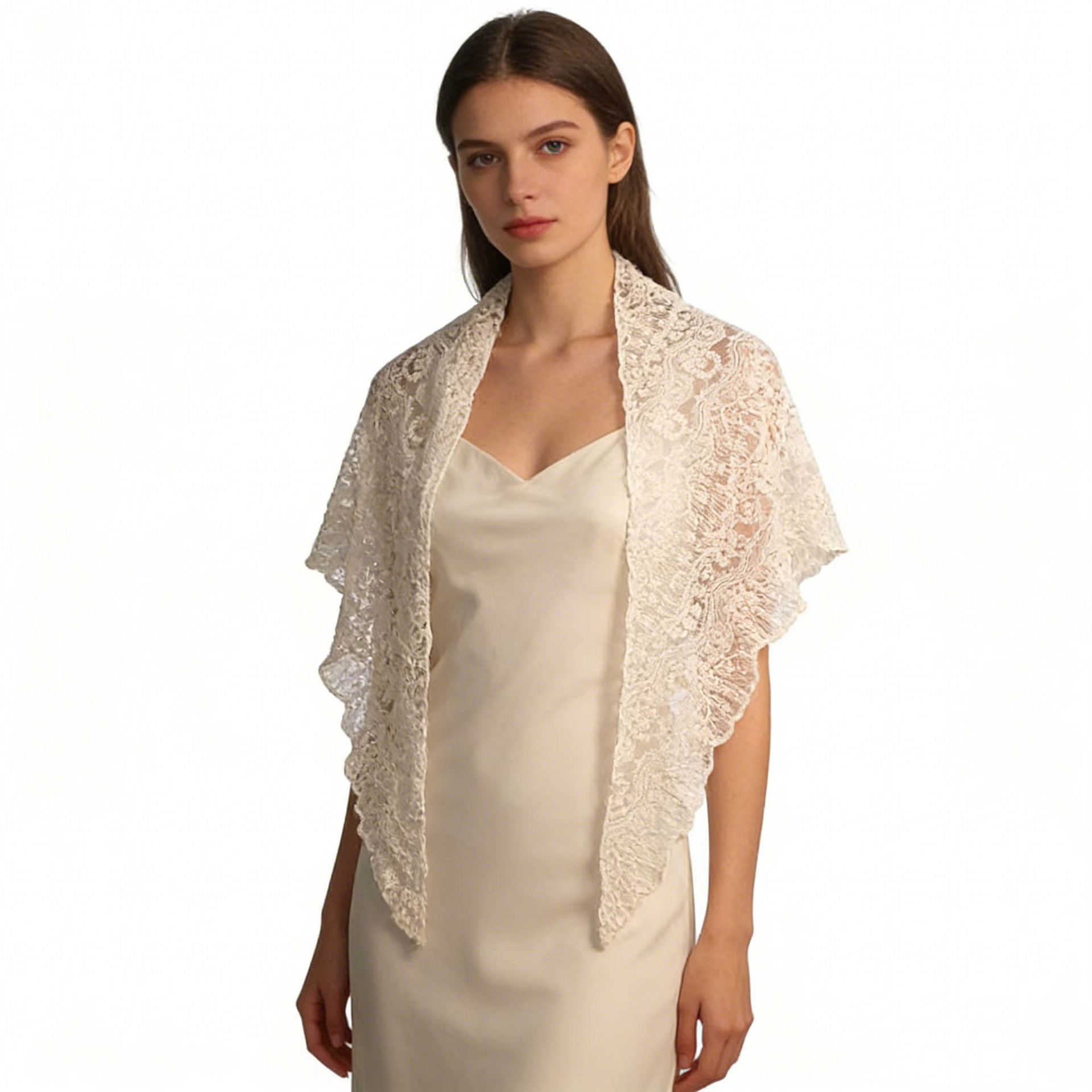 Wedding Layered Evening Knit Triangle Scarf for Women, Summer Thin Lace Dress Shawl, Sun Protection Shawl for Summer