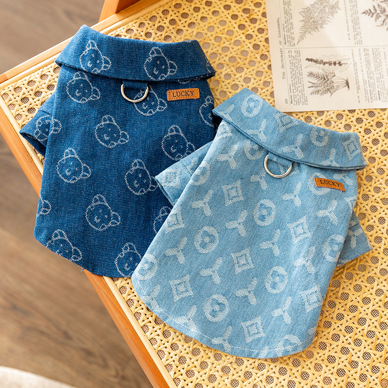 Azul Jacquard de tracción cuello alto ropa de mezclilla primavera y otoño salida gruesa tracción de dos patas ropa de perro para mascotas Nuevo
